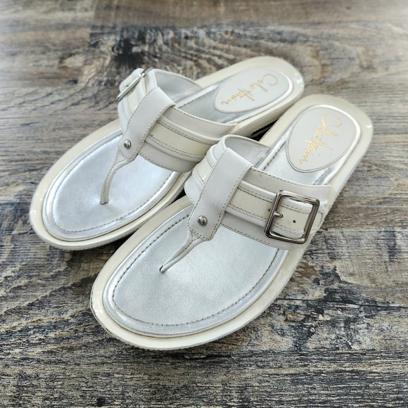 Cole Hann White Leather Thong Sandals Women's Size 5.5 - Picture 1 of 9